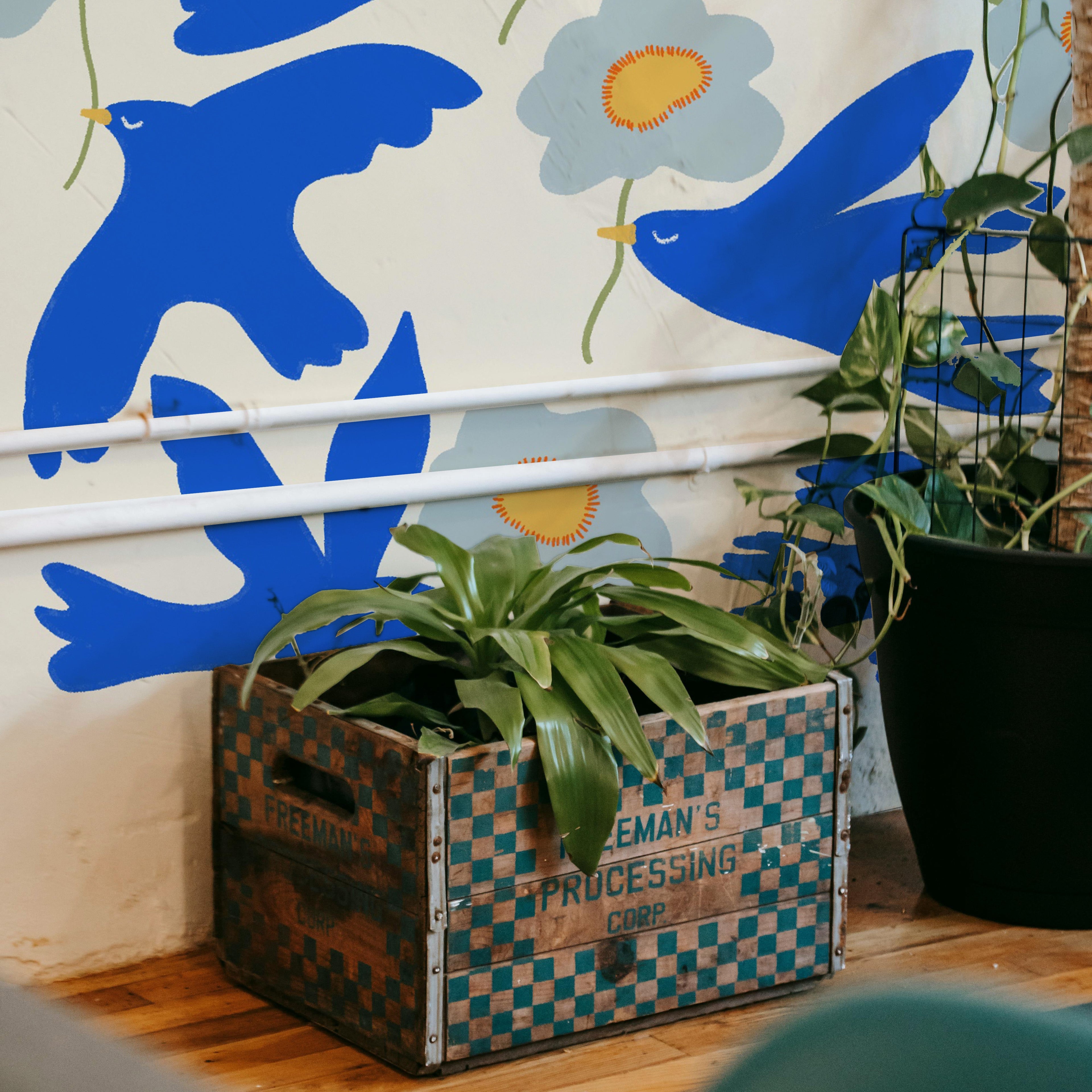 PAPEL MURA BLUE BIRD